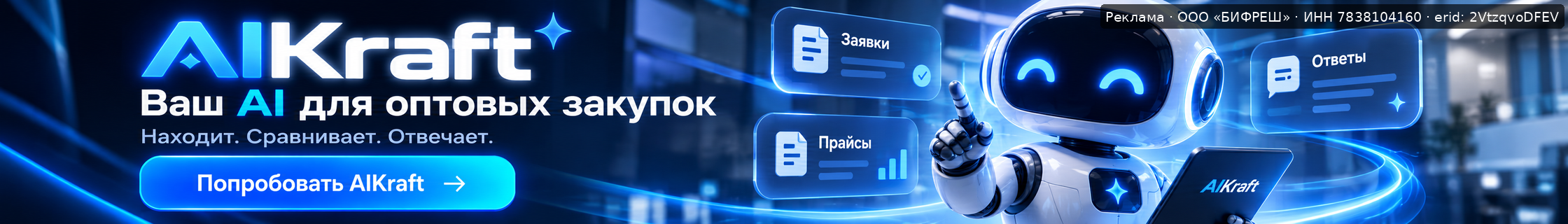 Реклама AIKraft — ИИ-помощник для бизнеса